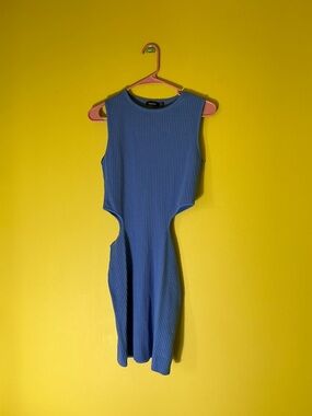Blue Ribbed Cutout Bodycon Dress